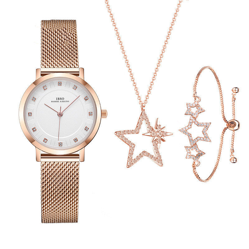 Temperament Wild Five-pointed Star Necklace Bracelet Ladies Digital Watch