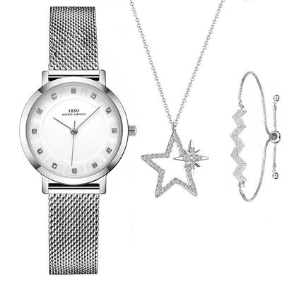 Temperament Wild Five-pointed Star Necklace Bracelet Ladies Digital Watch