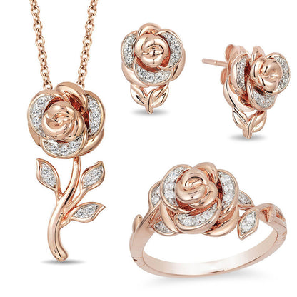 New Rose Pendant Holiday Gift, Flower Necklace, Rings, Ear Set